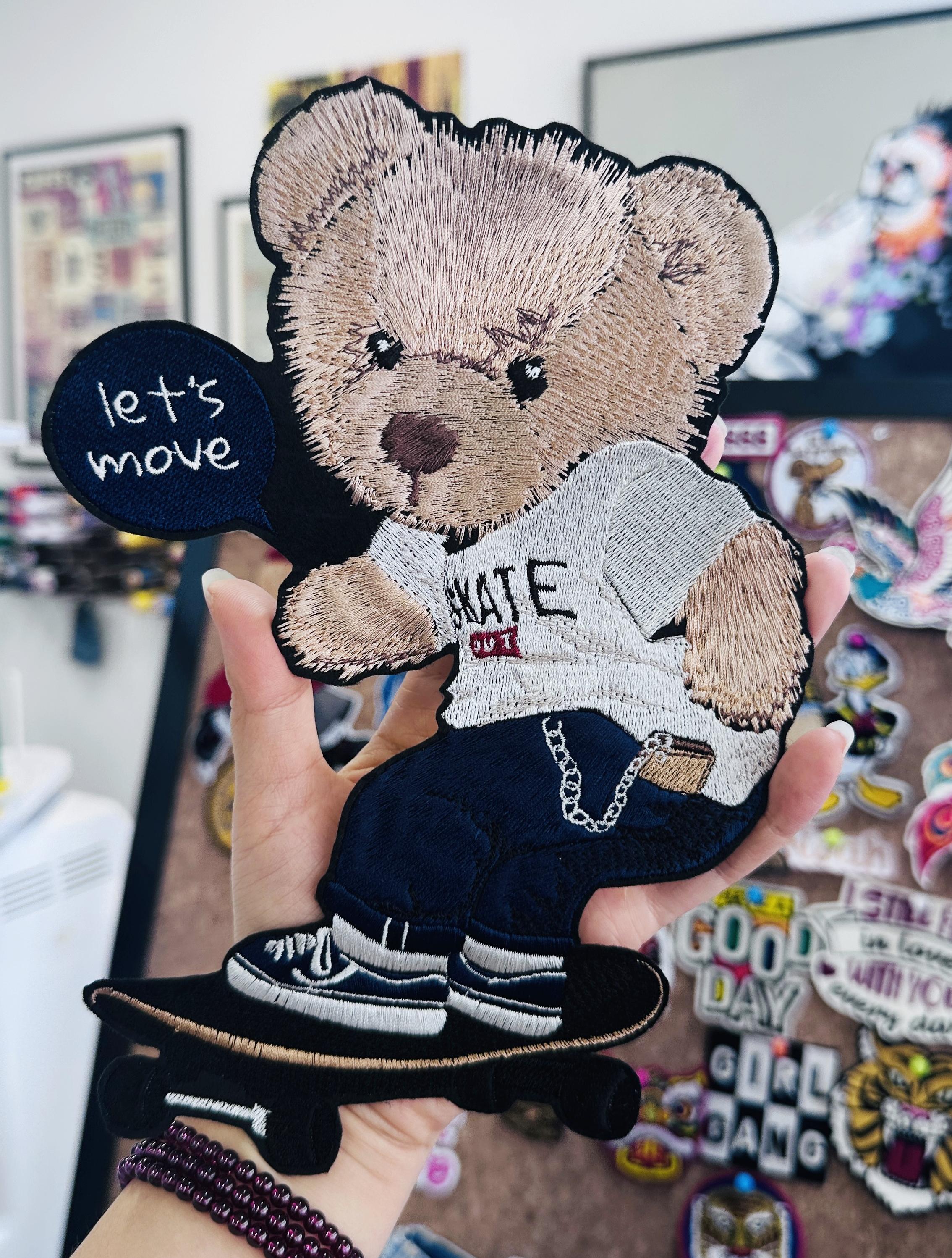 Embroidered Teddy Bear Patch – Skater Applique (Iron On/Sew)