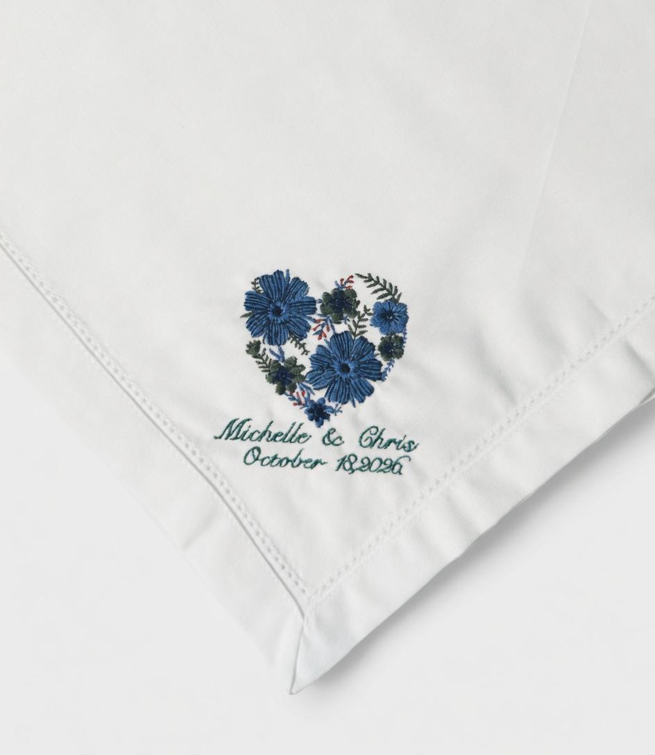 Embroidered Blue Floral Heart Linen Napkin | Custom Wedding Names & Date Set of 2 pcs