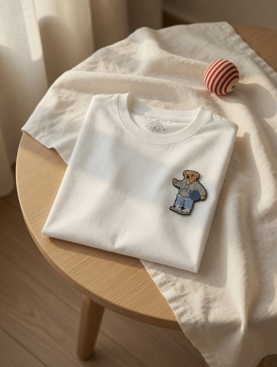 Custom Embroidered Teddy Bear T-Shirt | Gray Hoodie, Basketball Detail, Soft Cotton Tee