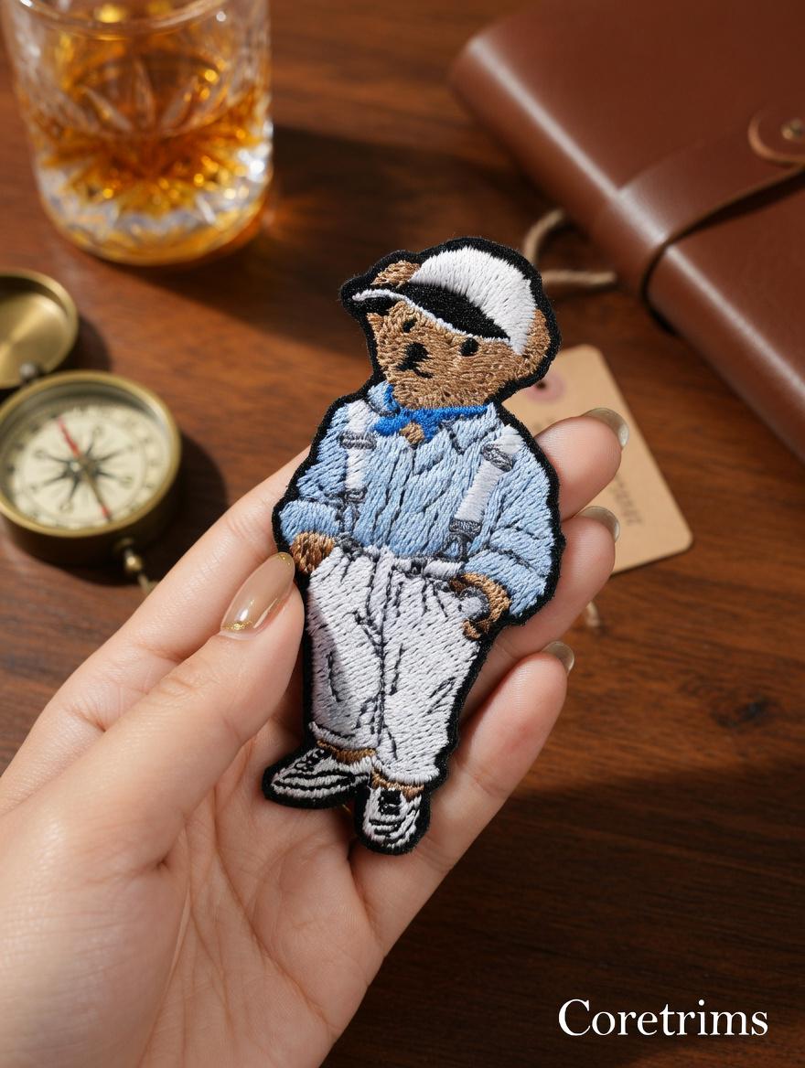 Vintage Polo Bear Patch – Collegiate Streetwear Applique – Teddy Bear Embroidery