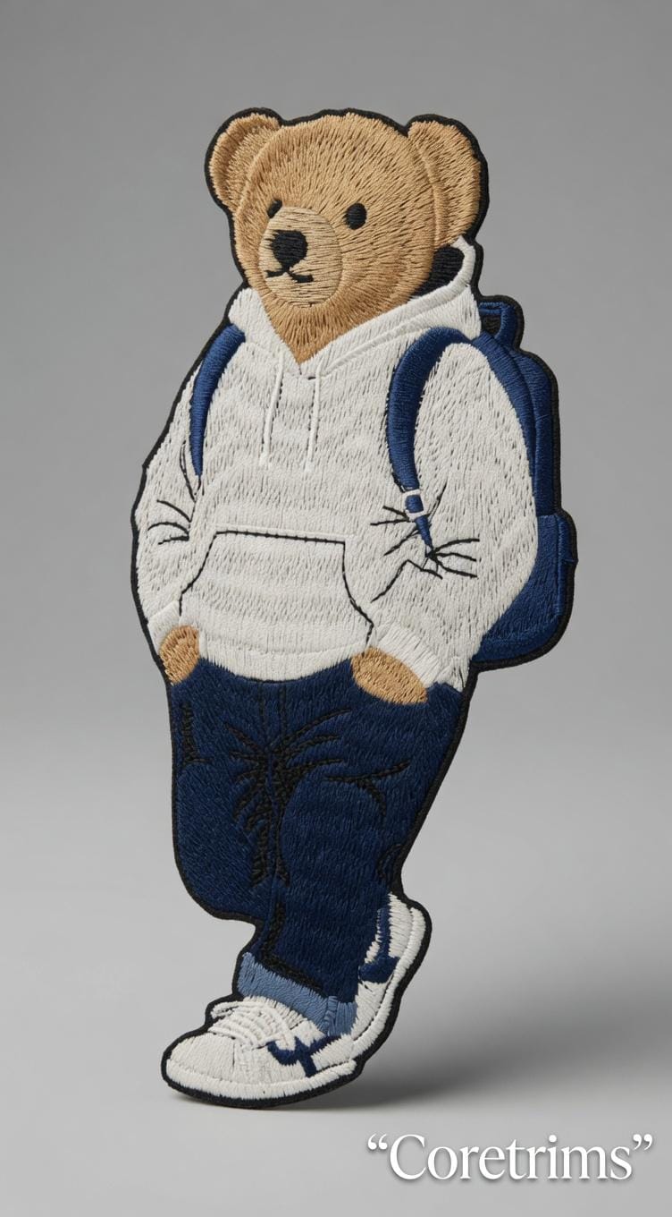 Monogram Embroidered Bear with Backpack Patch – Casual Street Style Appliqué