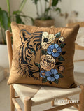 Artistic Embroidered Pillow - Hand Embroidered Brown Velvet Cushion, Unique Home Accent