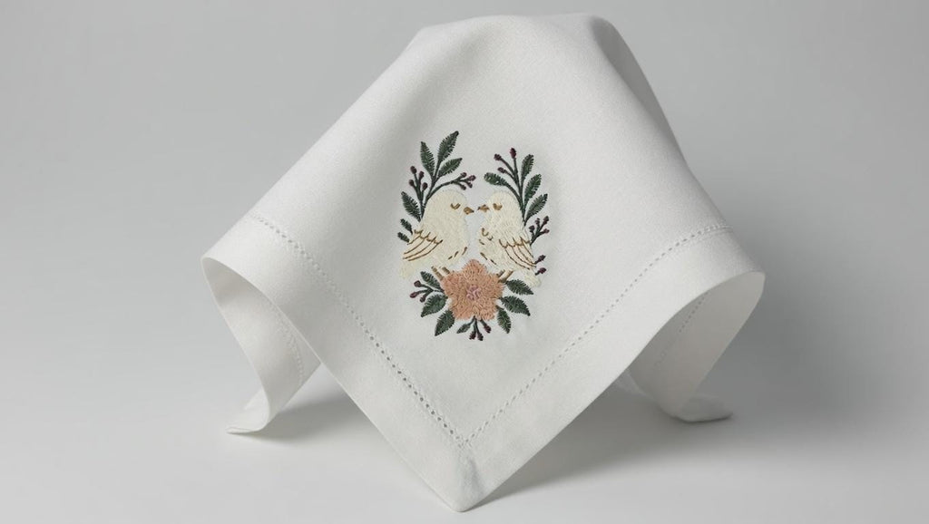 Embroidered Lovebirds Linen Napkin | Wedding Anniversary Couple Gift Set of 2 pcs