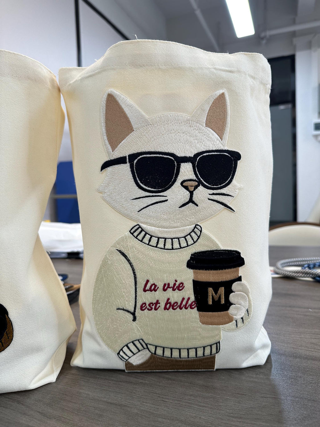 Embroidered Cat Coffee Tote Bag | Lover Canvas Shoulder Bag