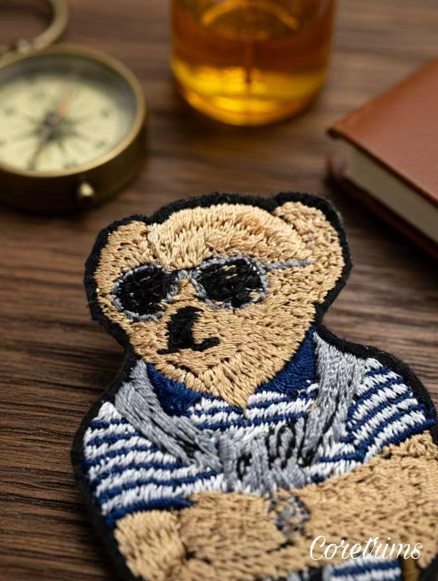 Embroidered Teddy Bear Patch – Polo, Sunglasses, Golf Club – Sew/Iron On Badge