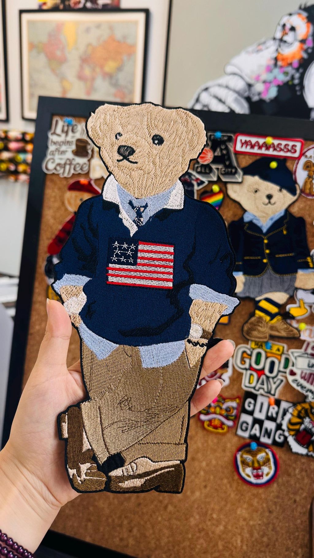 Polo Bear Embroidered Patch – USA, France, UK, Germany Flags (Sew On/Iron On)