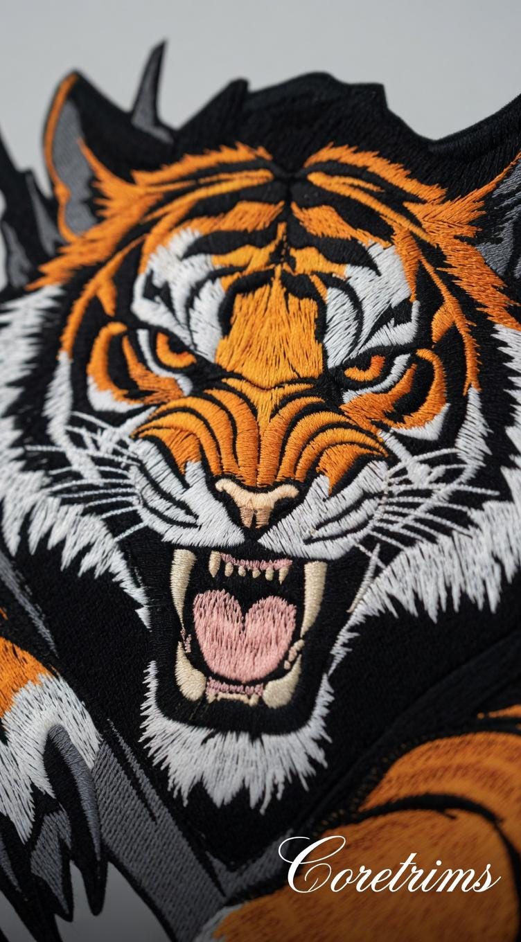 Fierce Roaring Tiger Patch – Bold Embroidered Iron-On Appliqué for Jackets, Hoodies