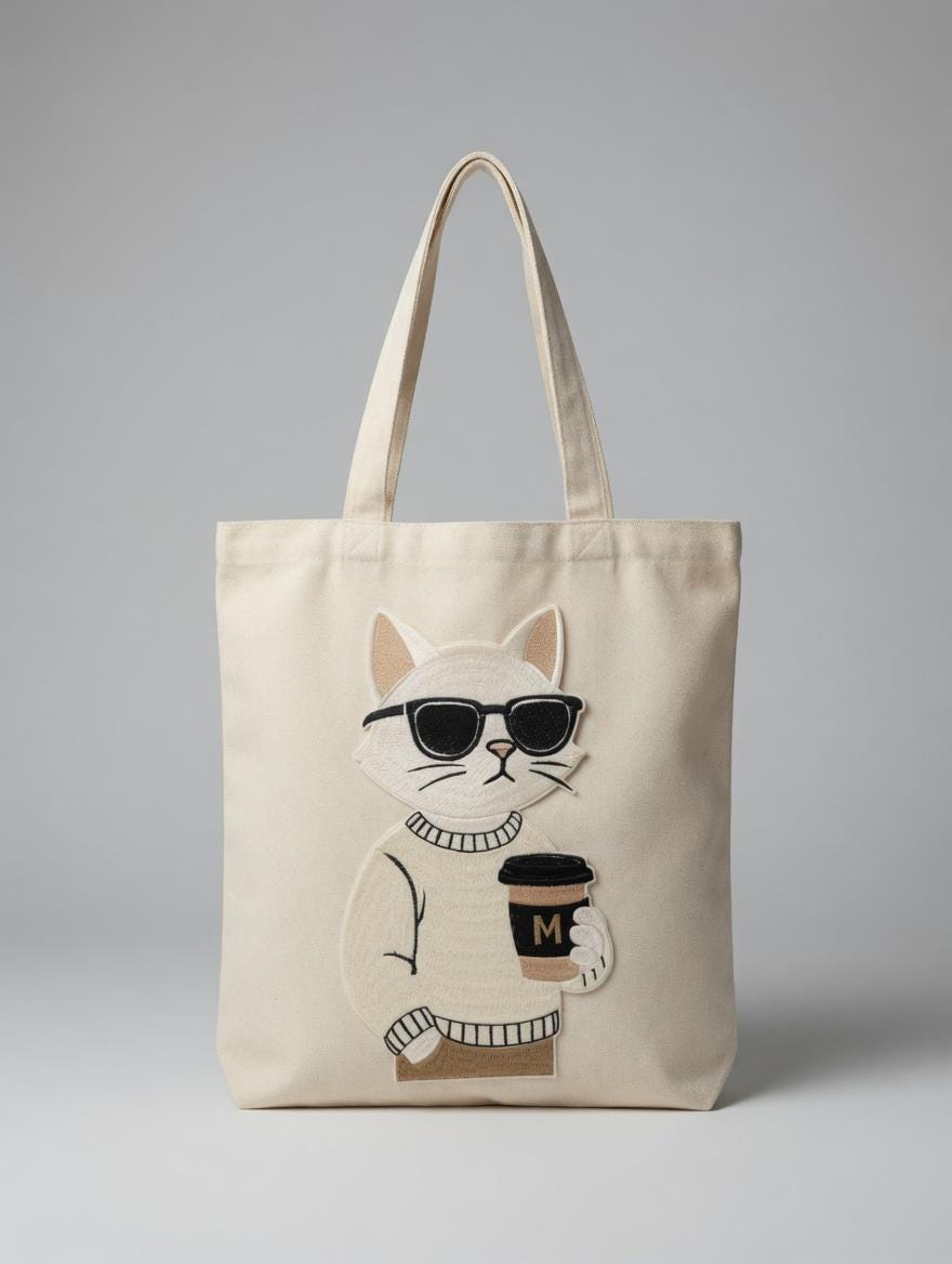 Embroidered Cat Coffee Tote Bag | Lover Canvas Shoulder Bag