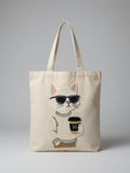 Embroidered Cat Coffee Tote Bag | Lover Canvas Shoulder Bag