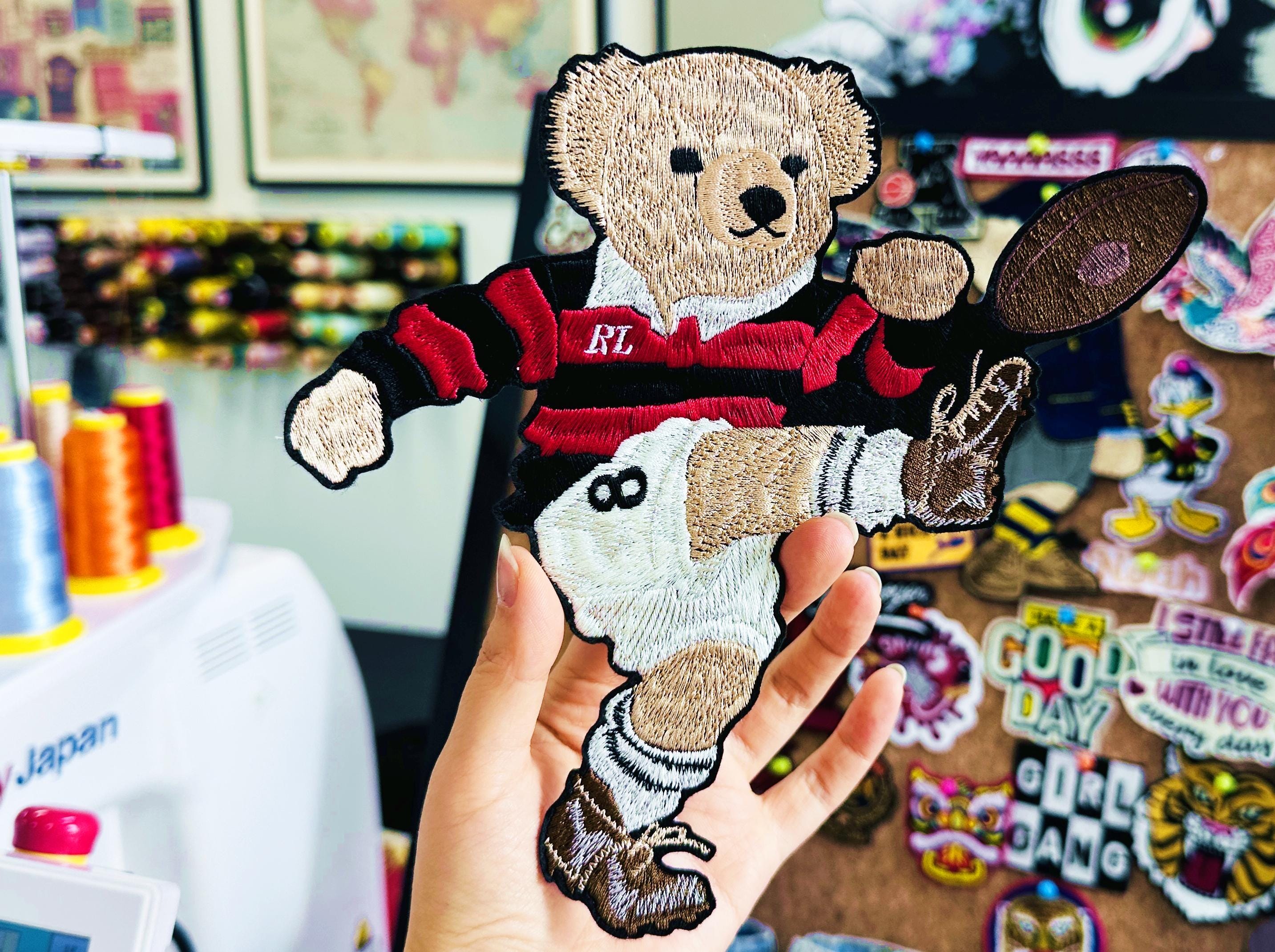 Embroidered Ralph Lauren Polo style Rugby Bear Patch – Sporty Applique for Jackets, Jumpers, Bags