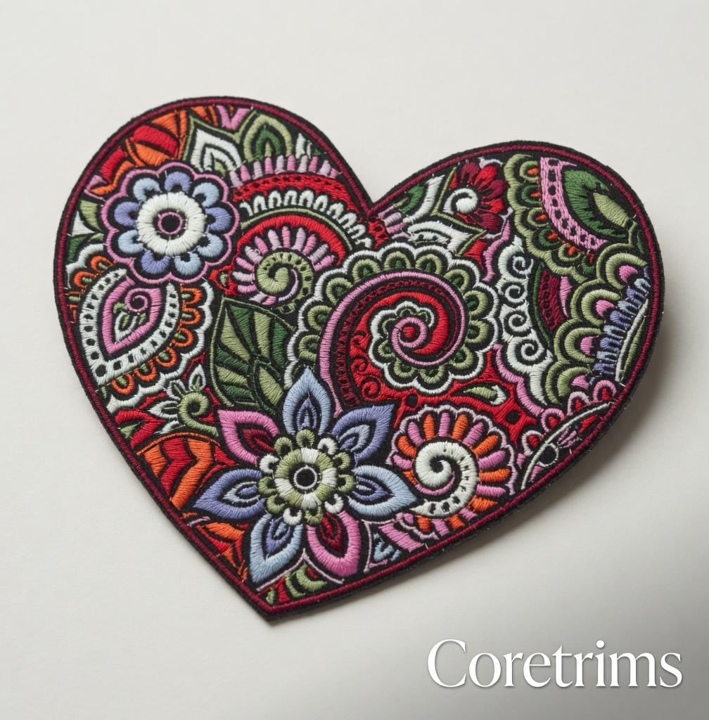 Floral Heart Patch – Intricate Hand Embroidery Sew On Badge