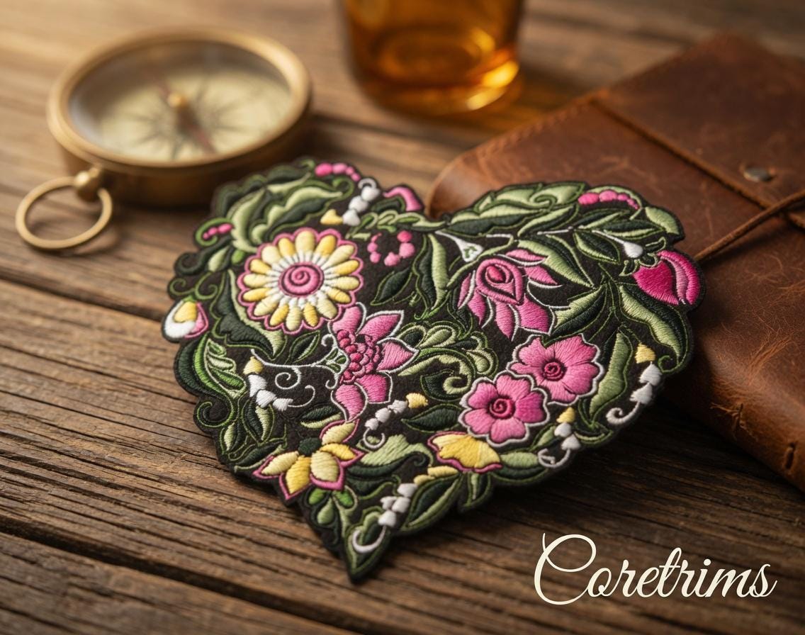 Floral Heart Patch – Intricate Hand Embroidery Sew On Badge