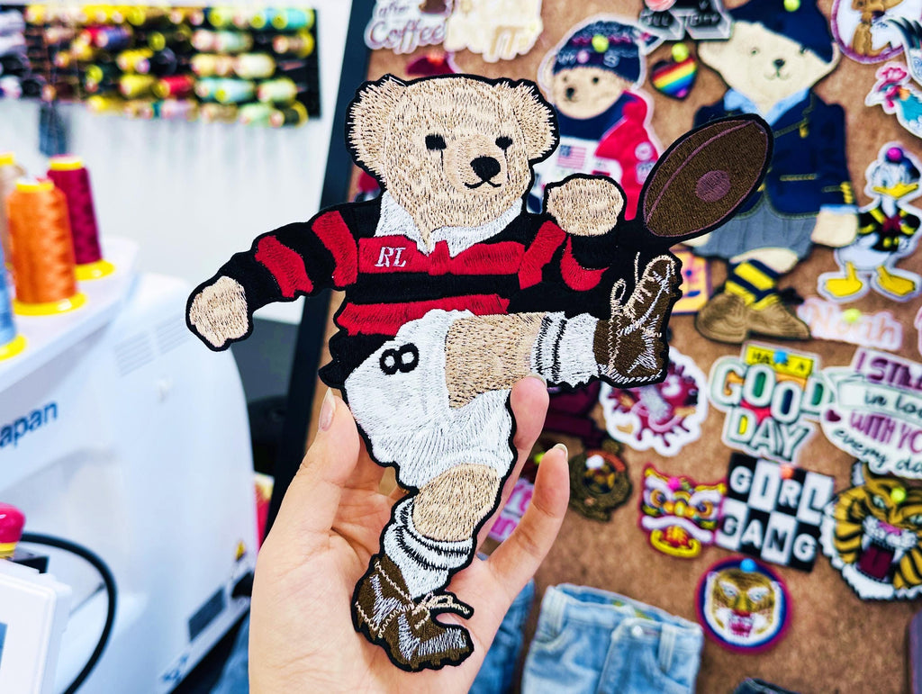 Embroidered Ralph Lauren Polo style Rugby Bear Patch – Sporty Applique for Jackets, Jumpers, Bags