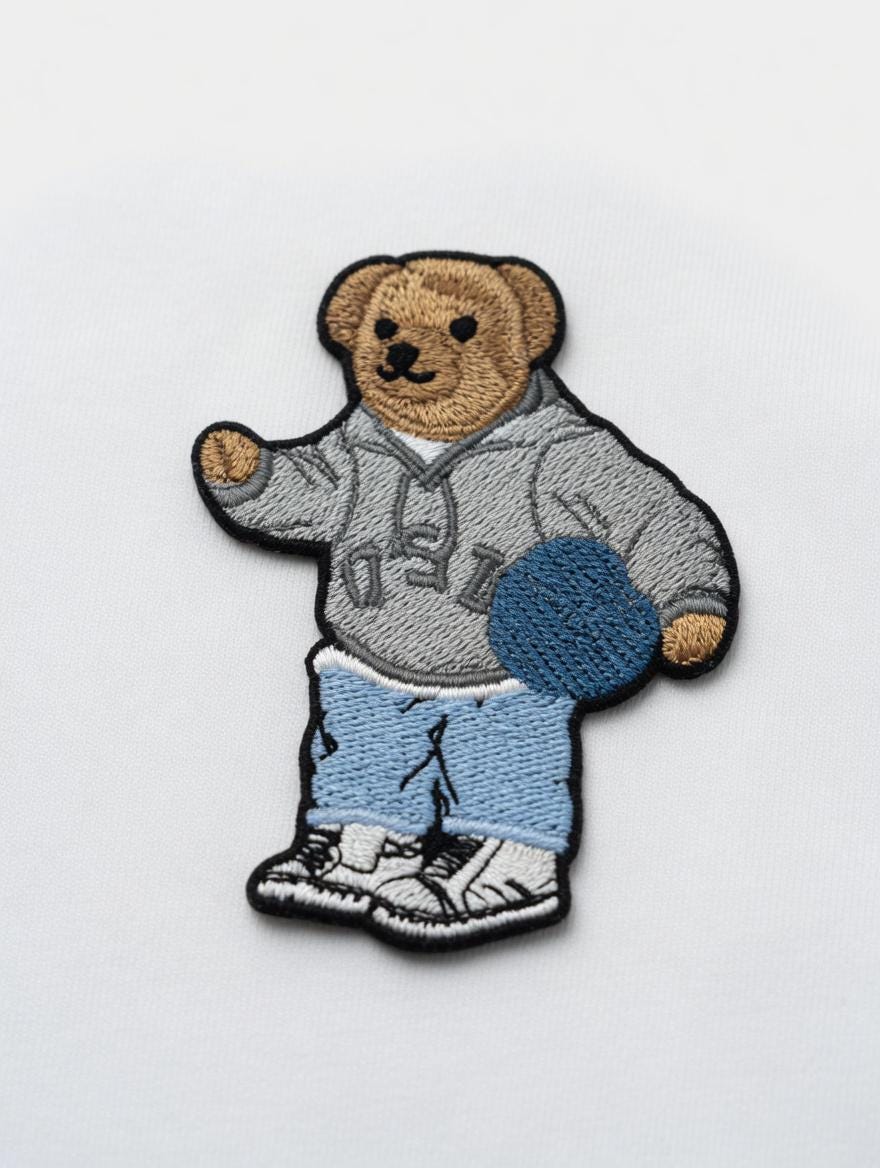 Custom Embroidered Teddy Bear T-Shirt | Gray Hoodie, Basketball Detail, Soft Cotton Tee