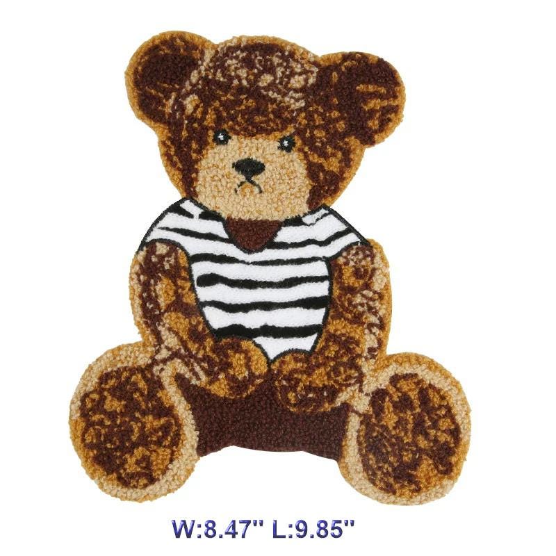 Chenille Teddy Bear Sew-On Patch, Extra Large Embroidered Applique