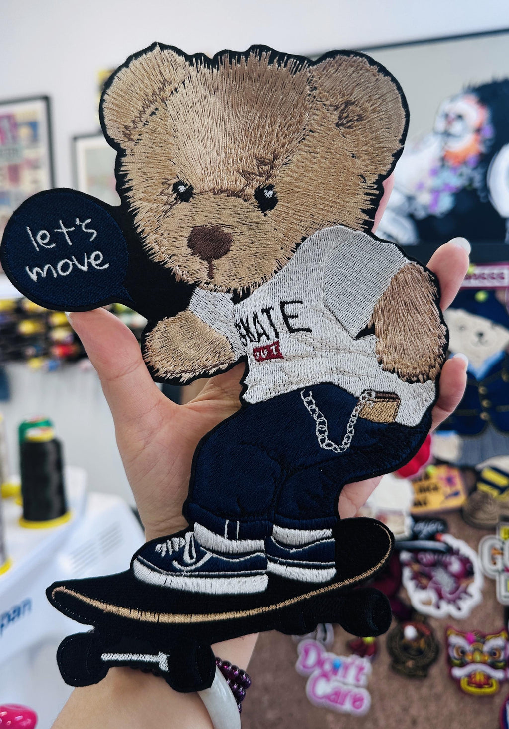 Embroidered Teddy Bear Patch – Skater Applique (Iron On/Sew)