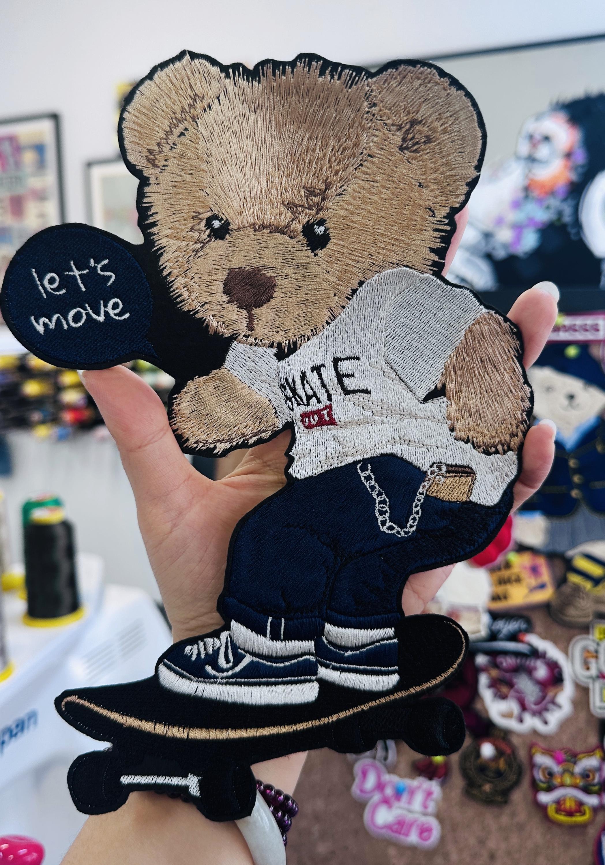 Embroidered Teddy Bear Patch – Skater Applique (Iron On/Sew)