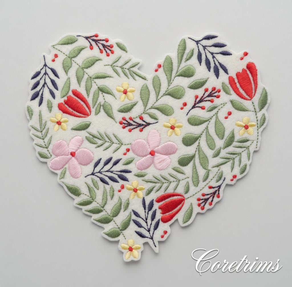 Embroidered Flower Heart Patch – Multicolor Garden Floral Sew/Iron On Applique