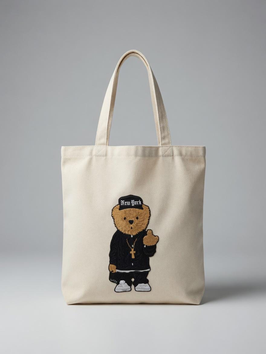 Custom Embroidered Teddy Bear Tote Bag | Street Style NY Canvas Shoulder Bag