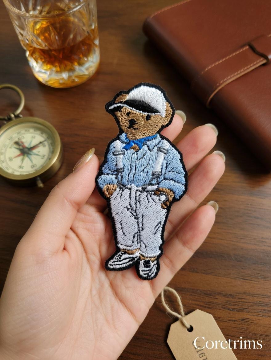 Vintage Polo Bear Patch – Collegiate Streetwear Applique – Teddy Bear Embroidery