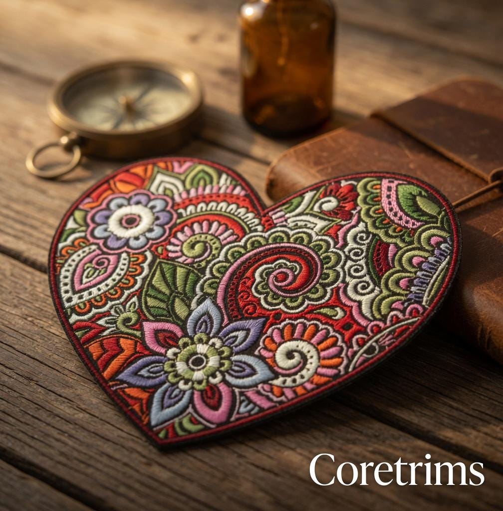 Floral Heart Patch – Intricate Hand Embroidery Sew On Badge