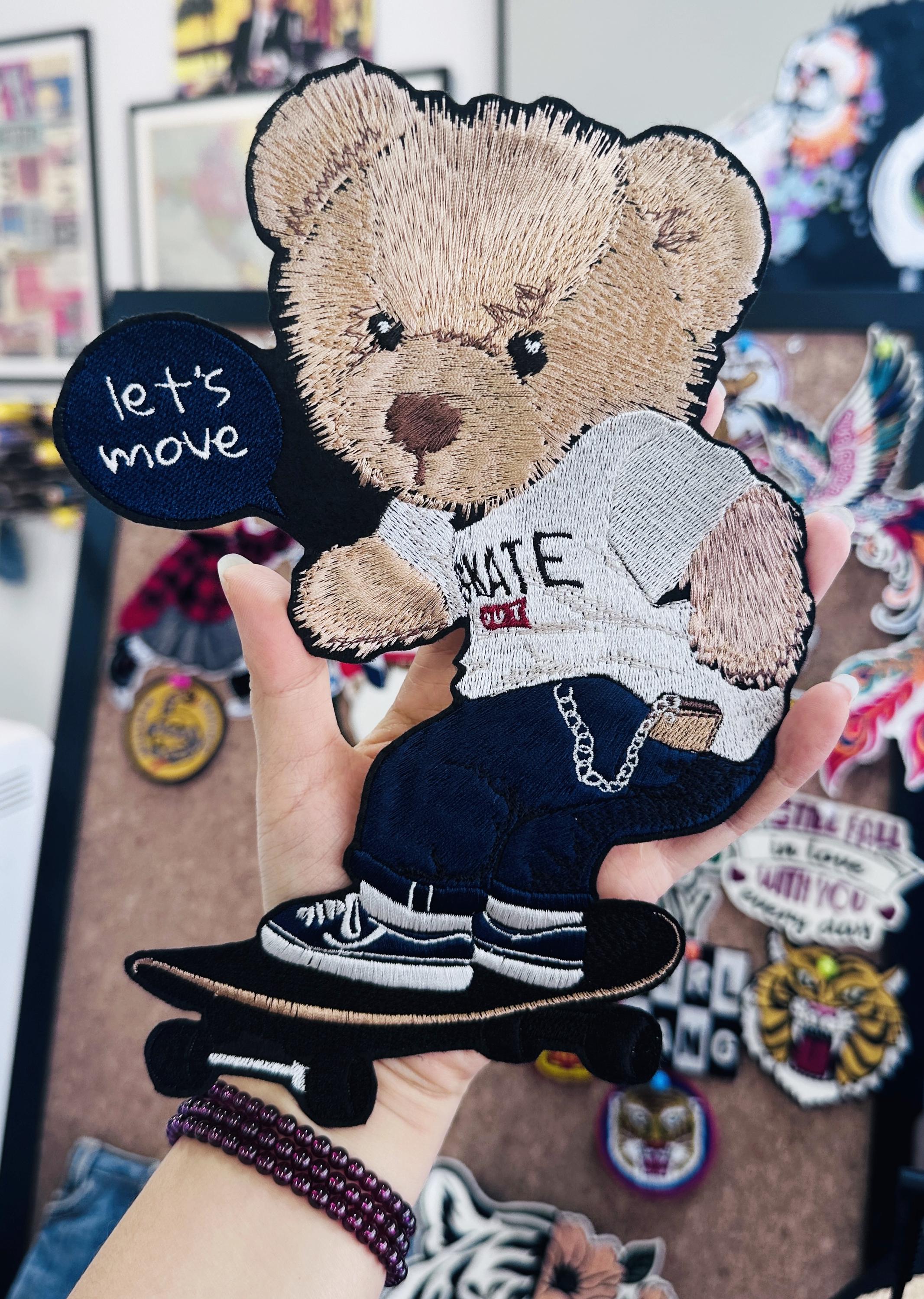 Embroidered Teddy Bear Patch – Skater Applique (Iron On/Sew)
