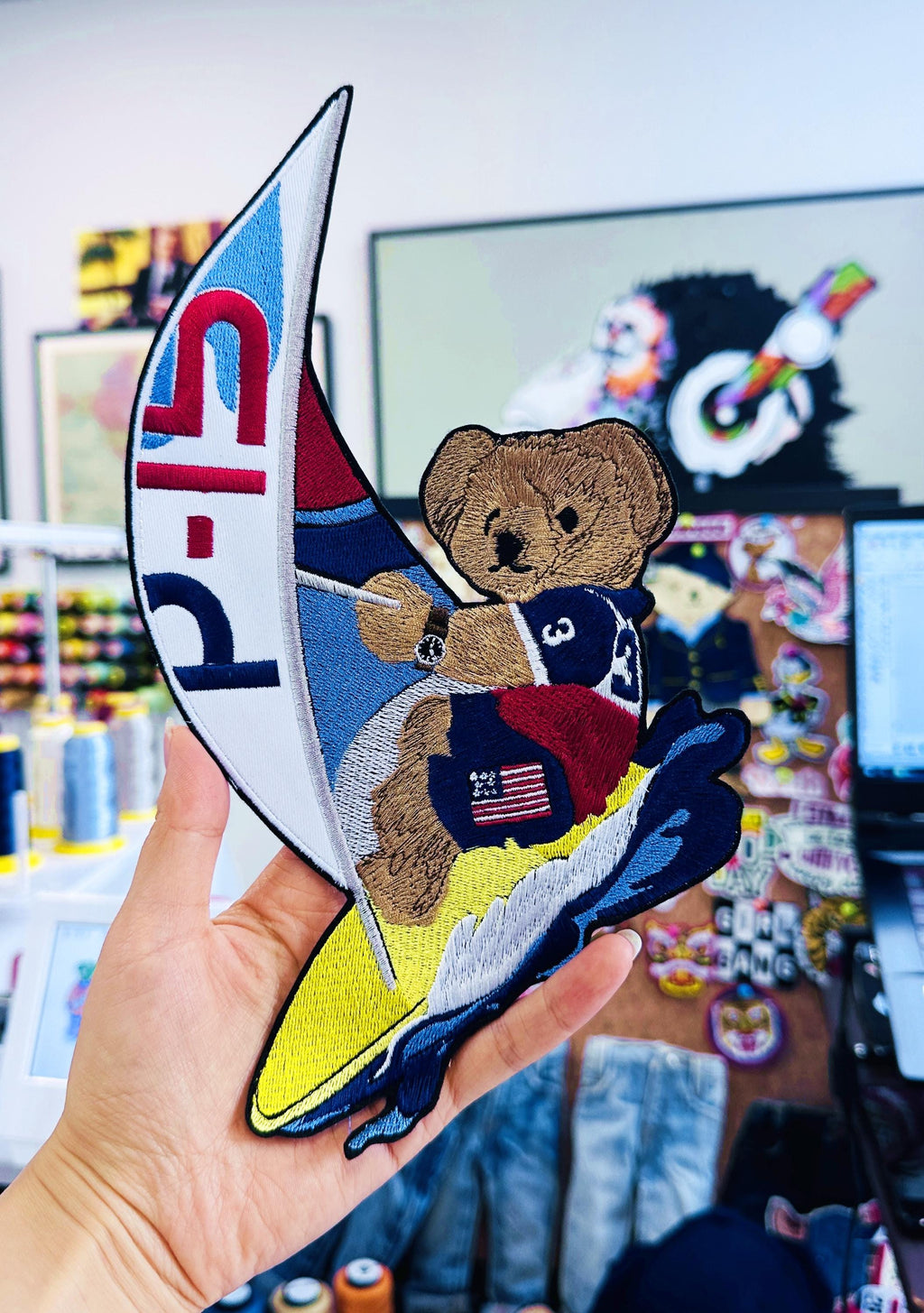 Summer Sports Ralph Lauren Polo Bear Patch - Windsurf Teddy Handmade Embroidered Applique, Nautical Gift