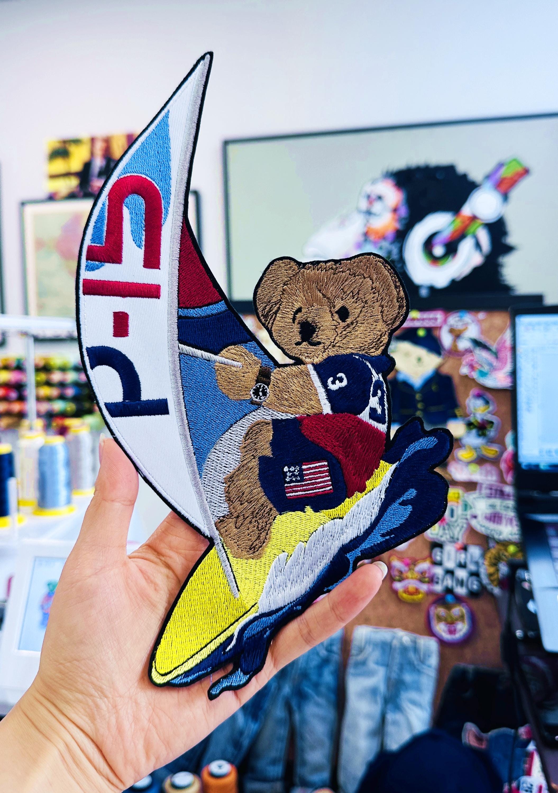 Summer Sports Ralph Lauren Polo Bear Patch - Windsurf Teddy Handmade Embroidered Applique, Nautical Gift