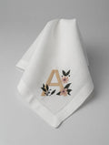 Embroidered Linen Napkin | Floral Monogram Letter A, Pink Flowers, Wedding Decor