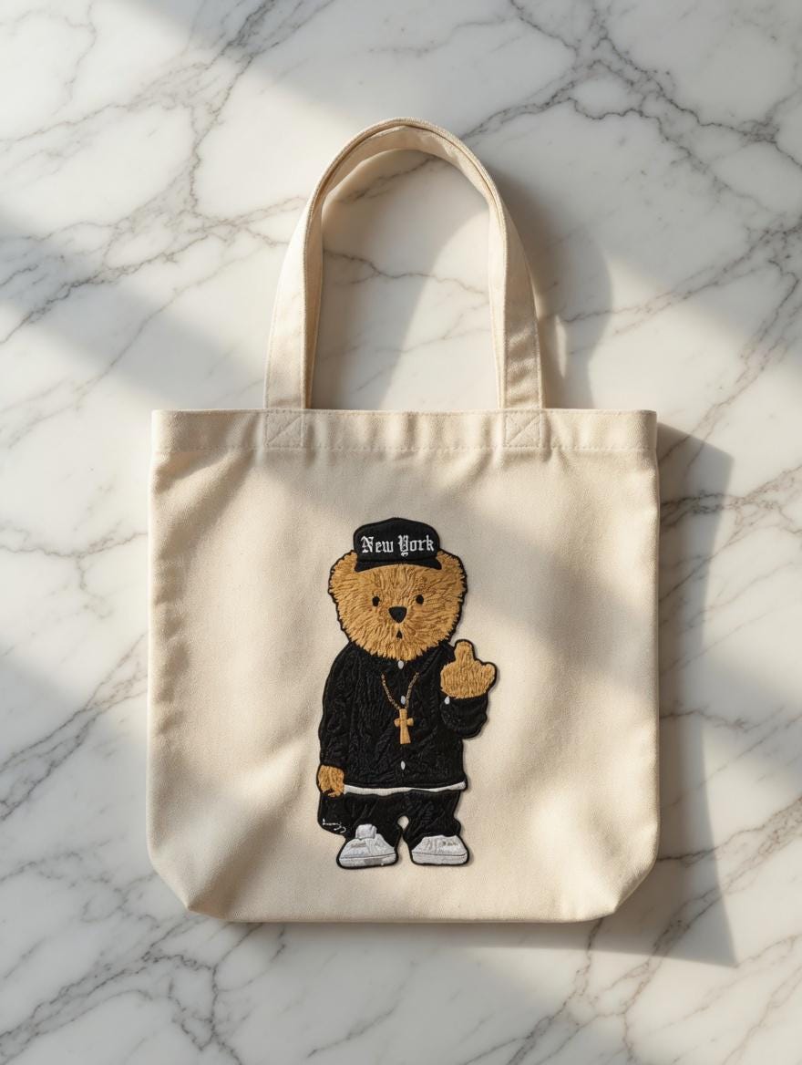 Custom Embroidered Teddy Bear Tote Bag | Street Style NY Canvas Shoulder Bag