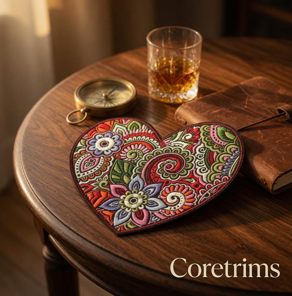 Floral Heart Patch – Intricate Hand Embroidery Sew On Badge