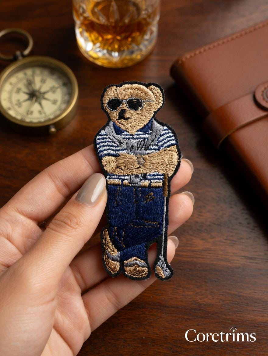 Embroidered Teddy Bear Patch – Polo, Sunglasses, Golf Club – Sew/Iron On Badge