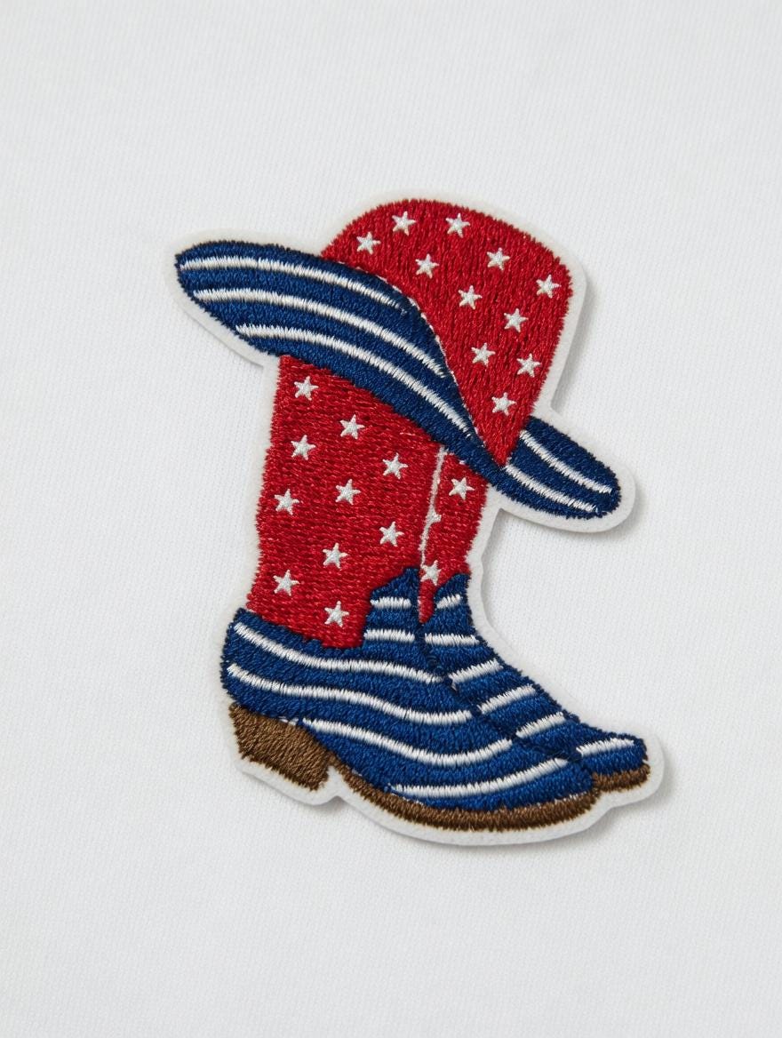 July 4 Independence Day Gift Embroidered American Flag Cowboy Boot T-Shirt | Patriotic Western Tee