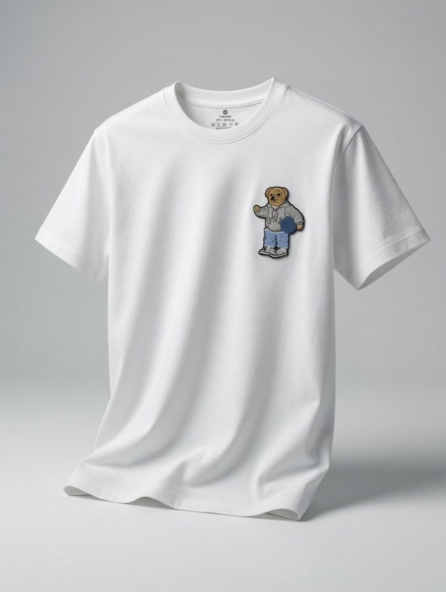 Custom Embroidered Teddy Bear T-Shirt | Gray Hoodie, Basketball Detail, Soft Cotton Tee