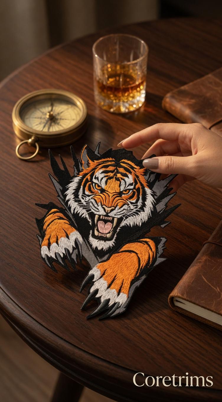Fierce Roaring Tiger Patch – Bold Embroidered Iron-On Appliqué for Jackets, Hoodies
