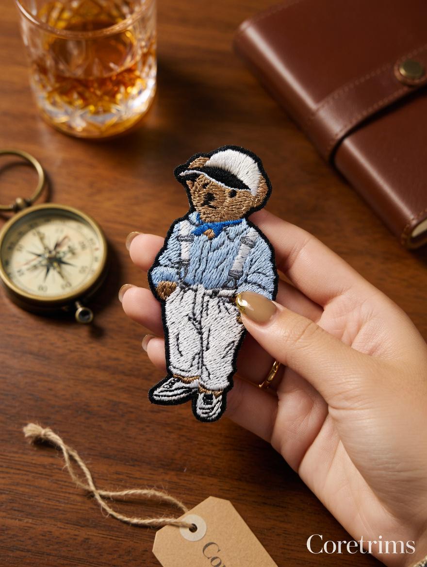 Vintage Polo Bear Patch – Collegiate Streetwear Applique – Teddy Bear Embroidery