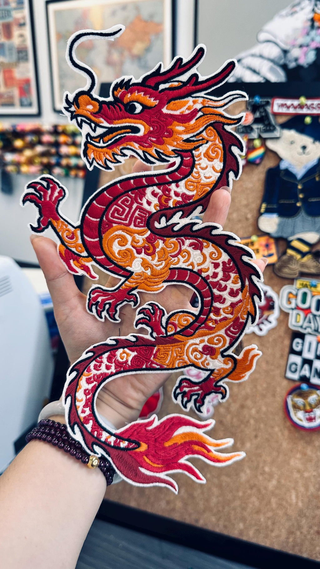 Embroidered Chinese Dragon Patch – Bright Scales, Flames, Sew On Applique