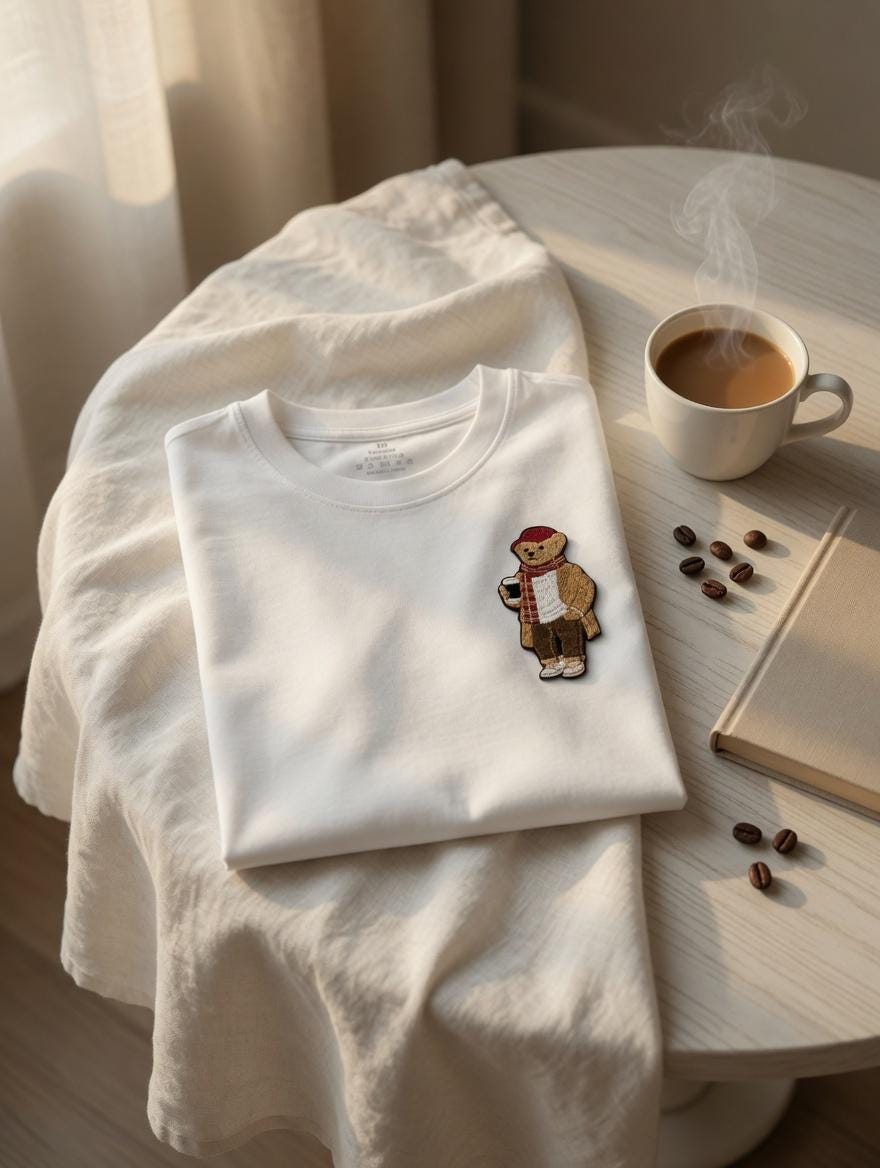 Custom Embroidered Bear T-Shirt | Guinness, Red Beanie, Plaid Scarf (Cotton)