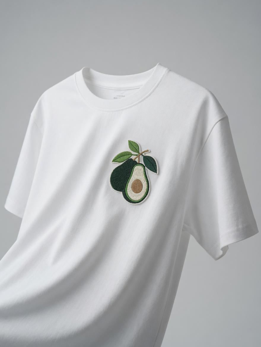 Embroidered Avocado T-Shirt | Fresh Leaves Foodie Tee | Soft Cotton Top