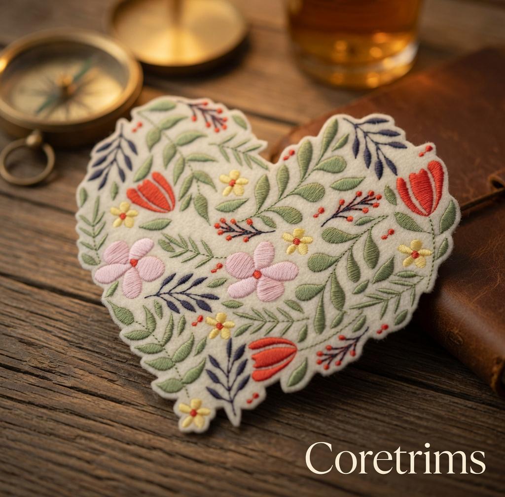 Embroidered Flower Heart Patch – Multicolor Garden Floral Sew/Iron On Applique