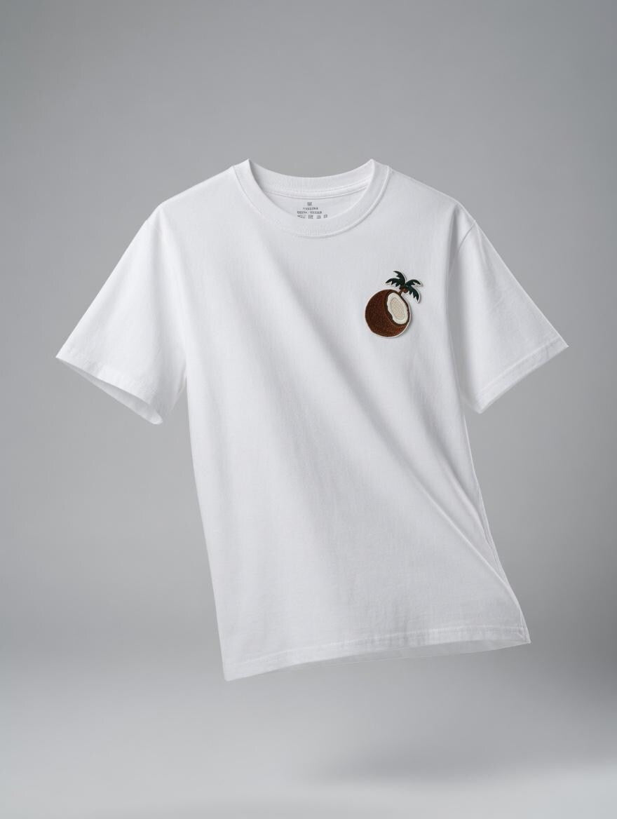 Embroidered Coconut Palm Tree T-Shirt | Tropical Summer Beach Tee | Soft Cotton