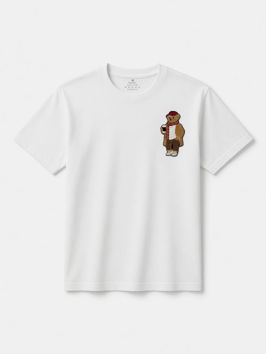 Custom Embroidered Bear T-Shirt | Guinness, Red Beanie, Plaid Scarf (Cotton)