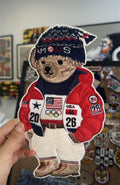 Ralph Lauren Style 2026 Olympics Teddy Bear Patch - USA Polo Bear in Puffer Jacket & Beanie "2026", Handmade Sew/Iron On Streetwear Badge