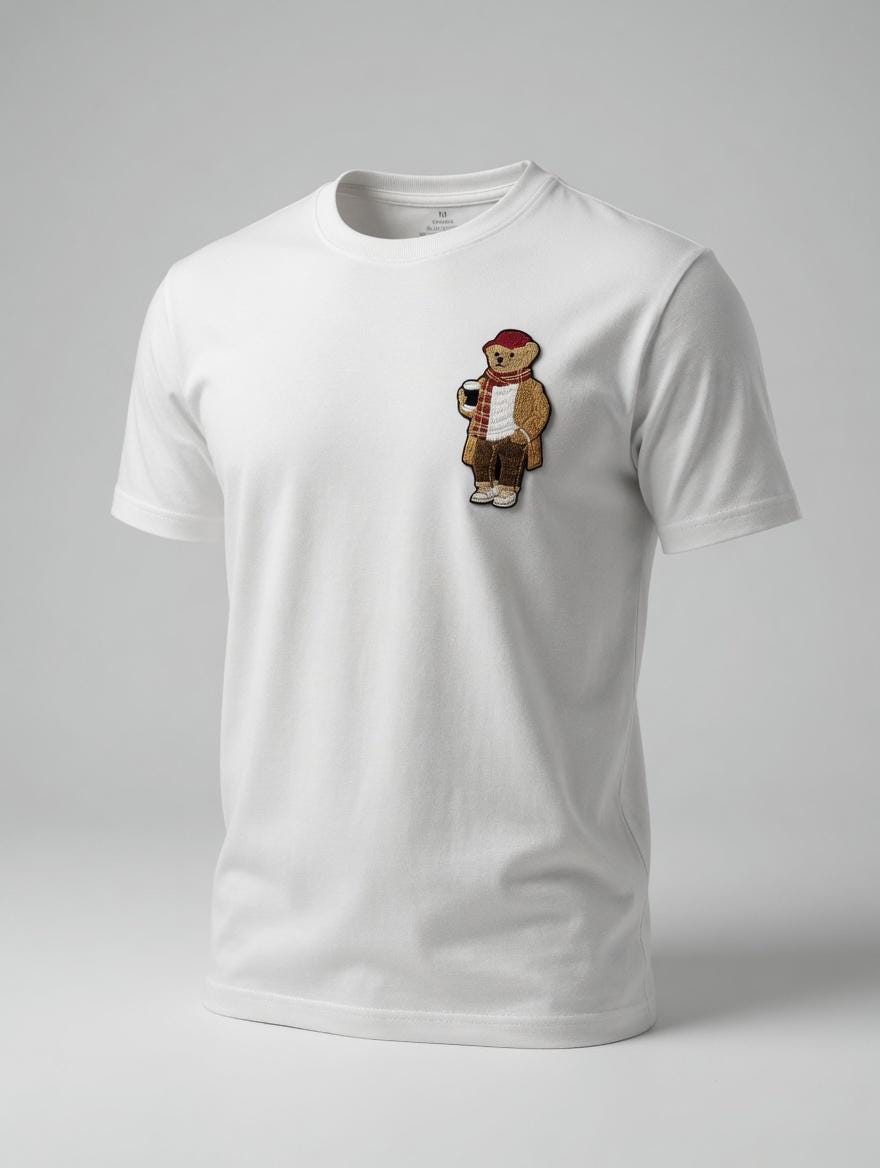Custom Embroidered Bear T-Shirt | Guinness, Red Beanie, Plaid Scarf (Cotton)