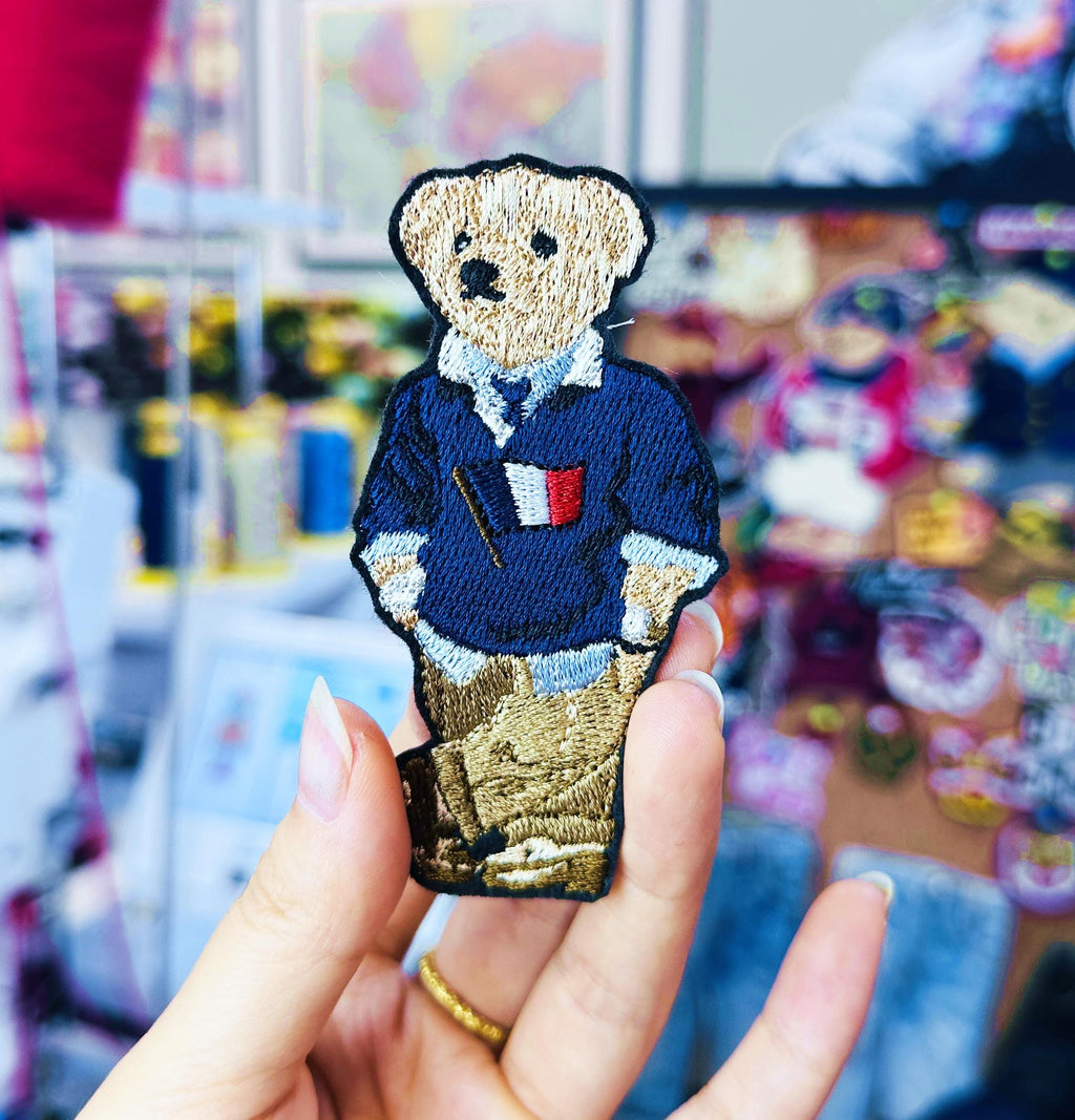 Polo Bear Embroidered Patch – USA, France, UK, Germany Flags (Sew On/Iron On)
