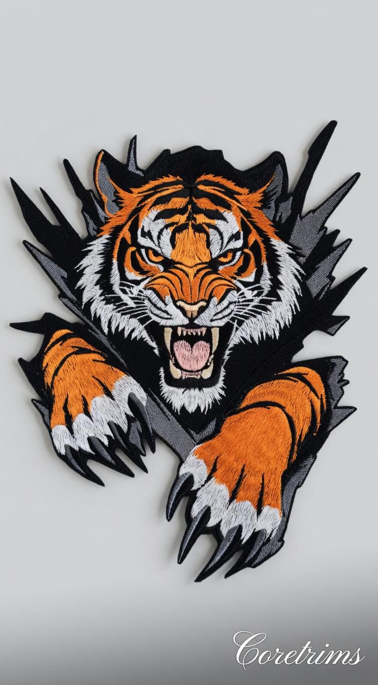 Fierce Roaring Tiger Patch – Bold Embroidered Iron-On Appliqué for Jackets, Hoodies