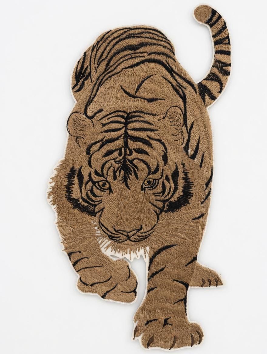 Embroidered Full Body Tiger Tote Bag, Wildlife Canvas Shoulder Bag