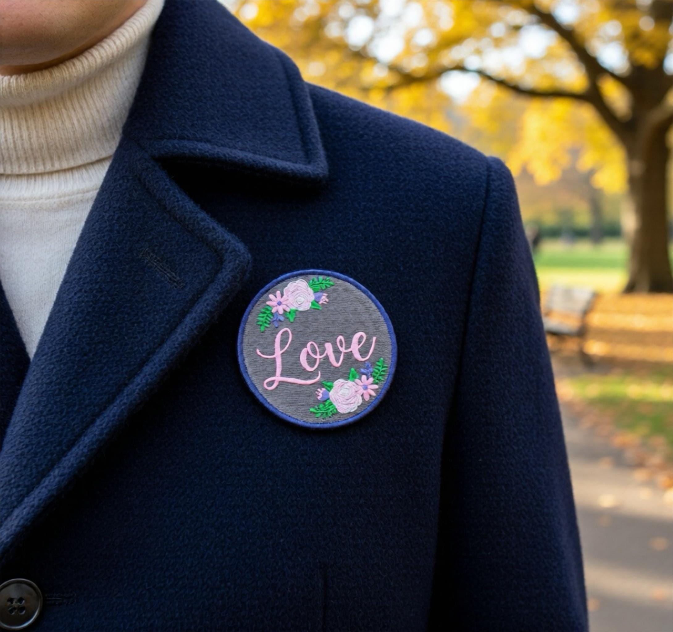 Floral Embroidery Patch | 'Love' Iron-On Applique on hoodies, cap, backpack