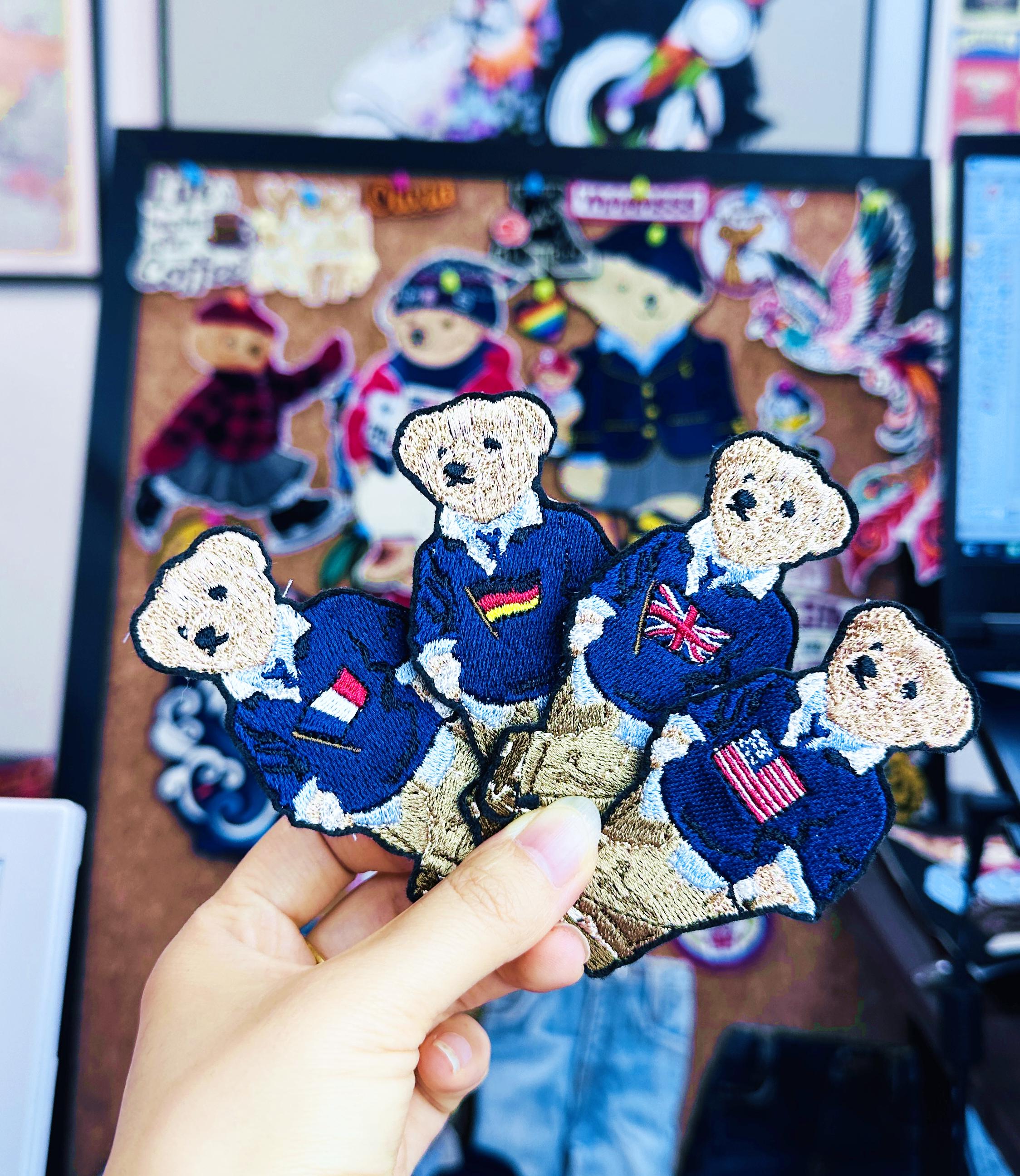 Polo Bear Embroidered Patch – USA, France, UK, Germany Flags (Sew On/Iron On)