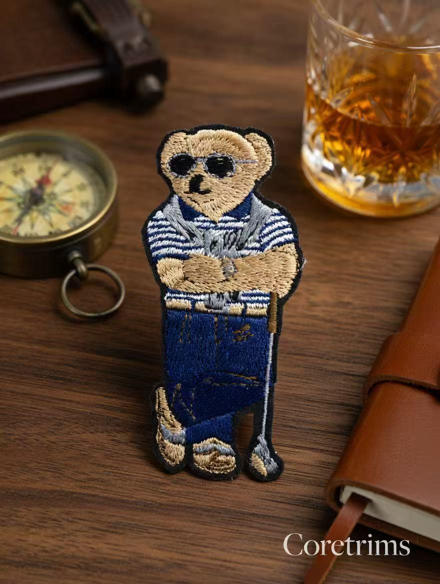 Embroidered Teddy Bear Patch – Polo, Sunglasses, Golf Club – Sew/Iron On Badge